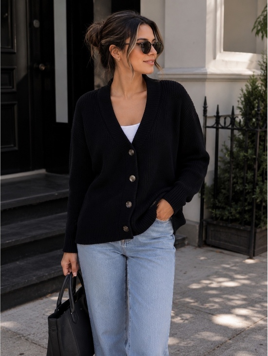 Hudson Los Angeles Sweaters - Hudson Los Angeles Women’s Black 100% Cotton Button-Front Cardigan Size XL